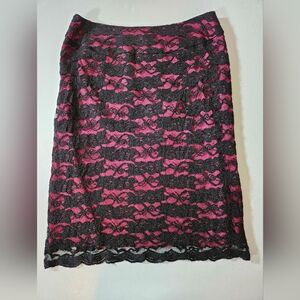 NY collection pencil skirt dk pink black lace overlay holiday Whimsigoth SZ12